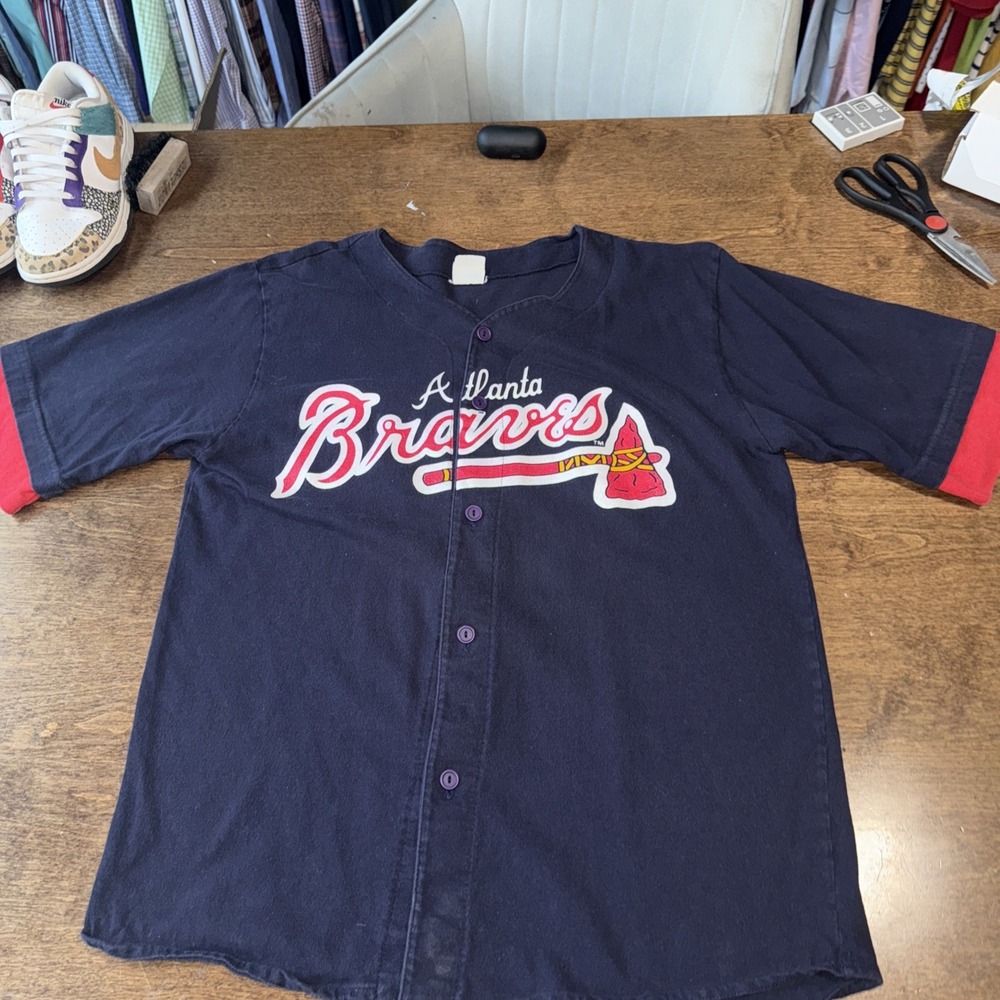 Vintage 90's Competitor Tag Atlanta Braves Mock Jersey Button Up Short Sleeve L